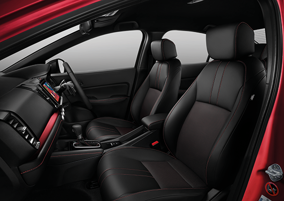 LEATHER^ SEATS WITH RED STITCHING